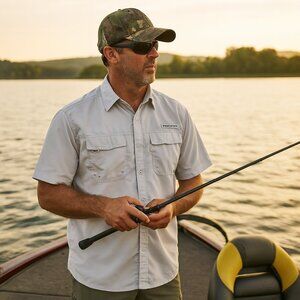 Real Tree Men's Fishing Shirt XL Light Gray Light Weight, Fast Dry